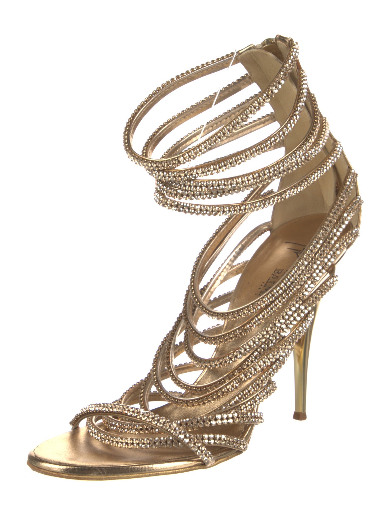 Giuseppe Zanotti x Balmain Leather Crystal Embellishments Sandals