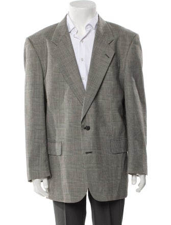 Balmain Wool Plaid Print Overcoat