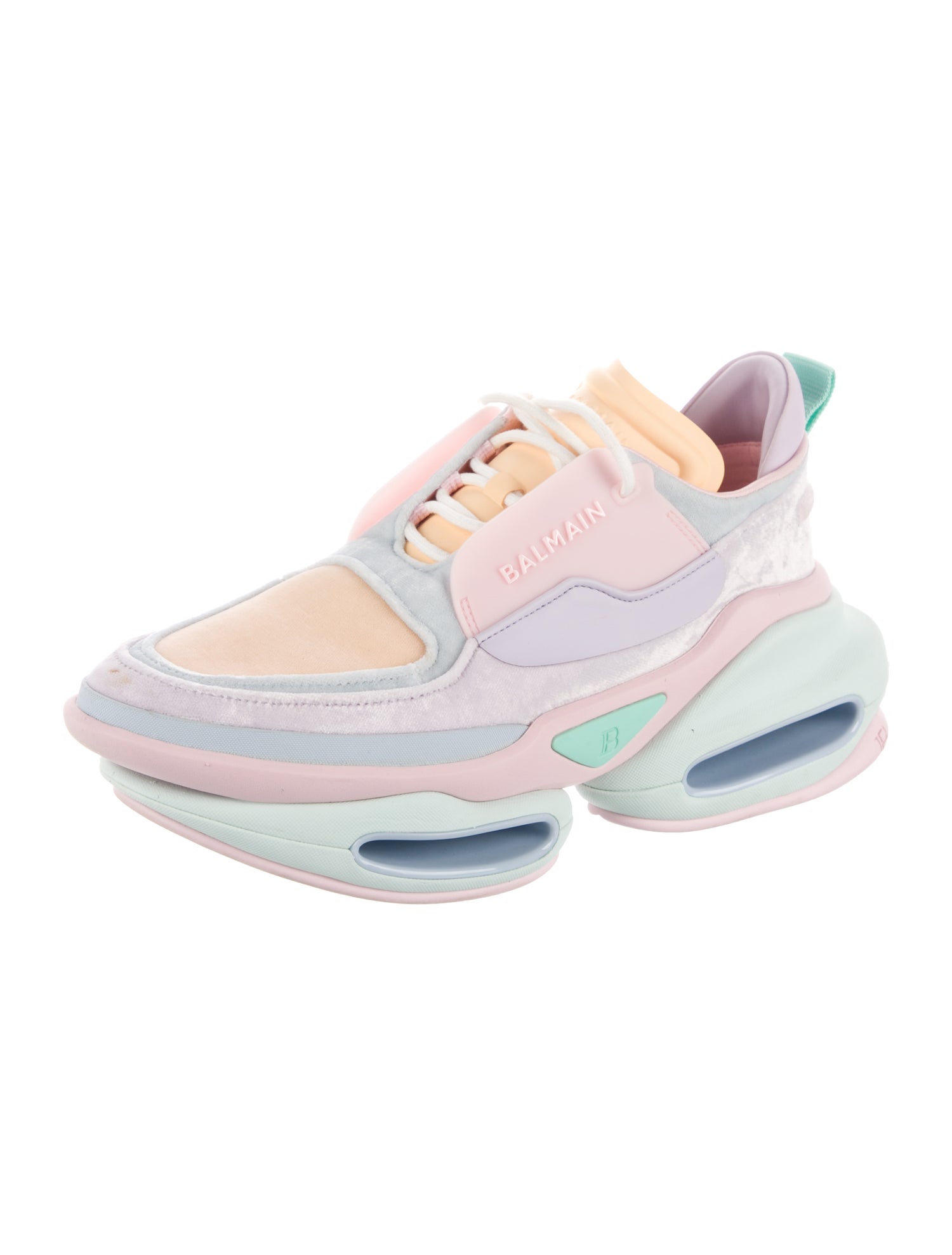 Balmain Suede Colorblock Pattern Sneakers