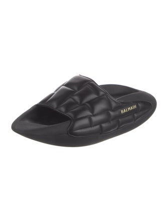 Balmain Quilted Pattern Leather Slides
