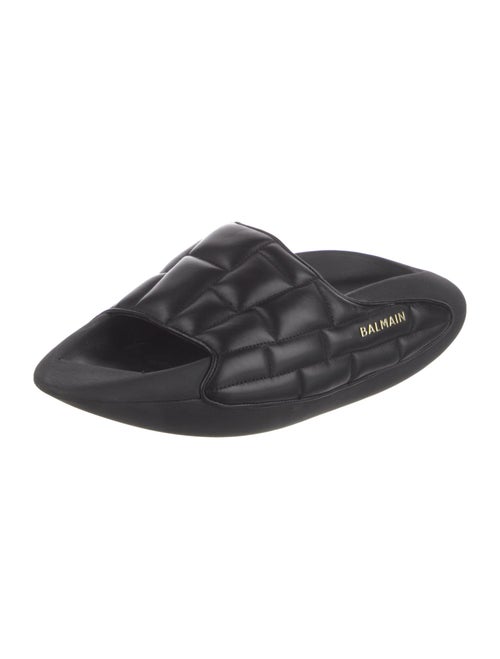 Balmain Quilted Pattern Leather Slides