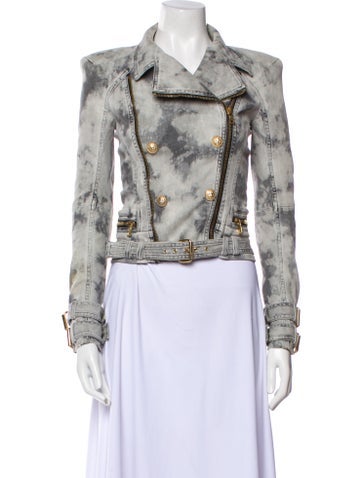 Balmain Jackets Printed Biker Jacket Us2, Fr34 | XS