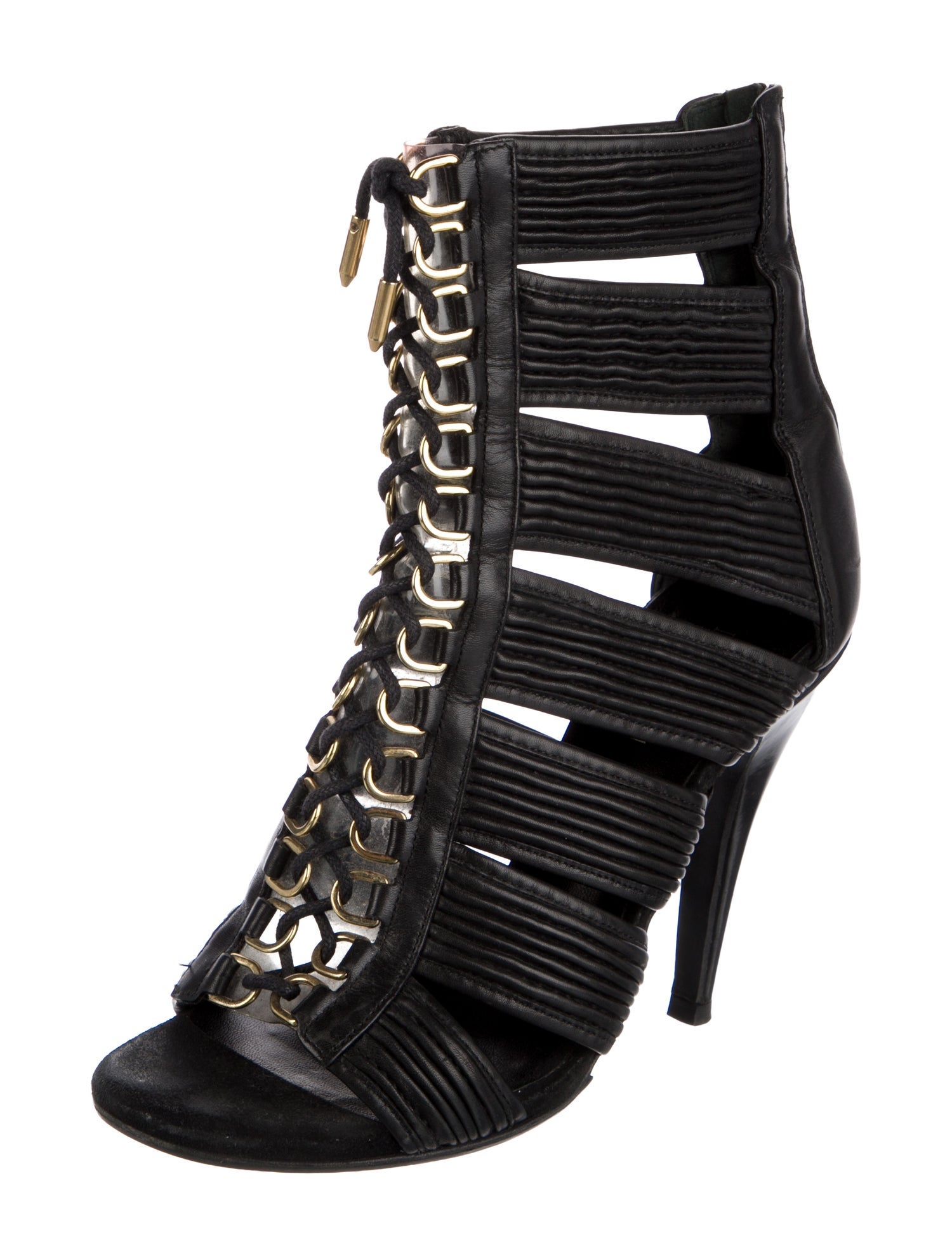 Balmain Leather Cutout Accent Gladiator Sandals