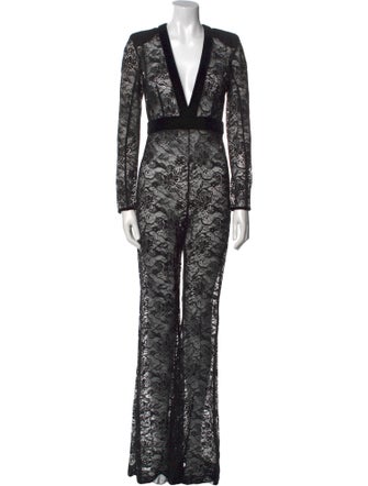 Balmain Lace Pattern Plunge Neckline Jumpsuit