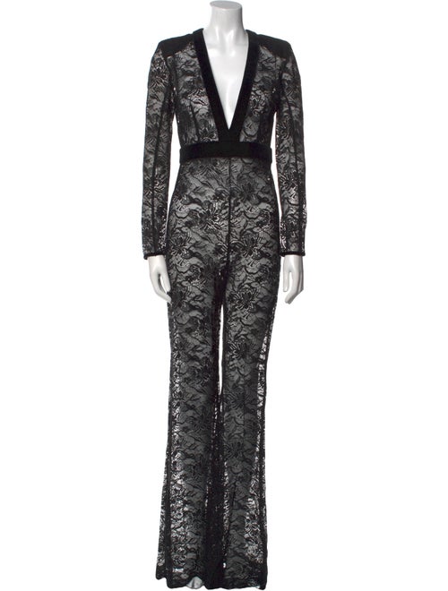 Balmain Lace Pattern Plunge Neckline Jumpsuit