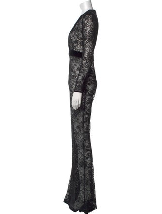 Balmain Lace Pattern Plunge Neckline Jumpsuit