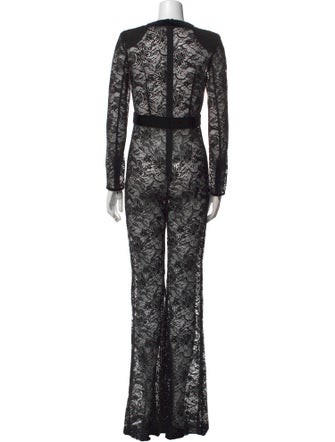 Balmain Lace Pattern Plunge Neckline Jumpsuit