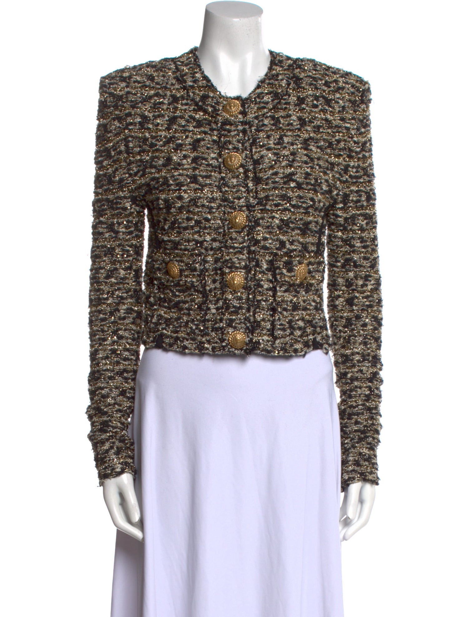 Balmain Tweed Pattern Crew Neck Sweater