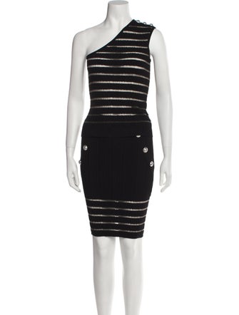 Balmain Striped Mesh Accents Skirt Set