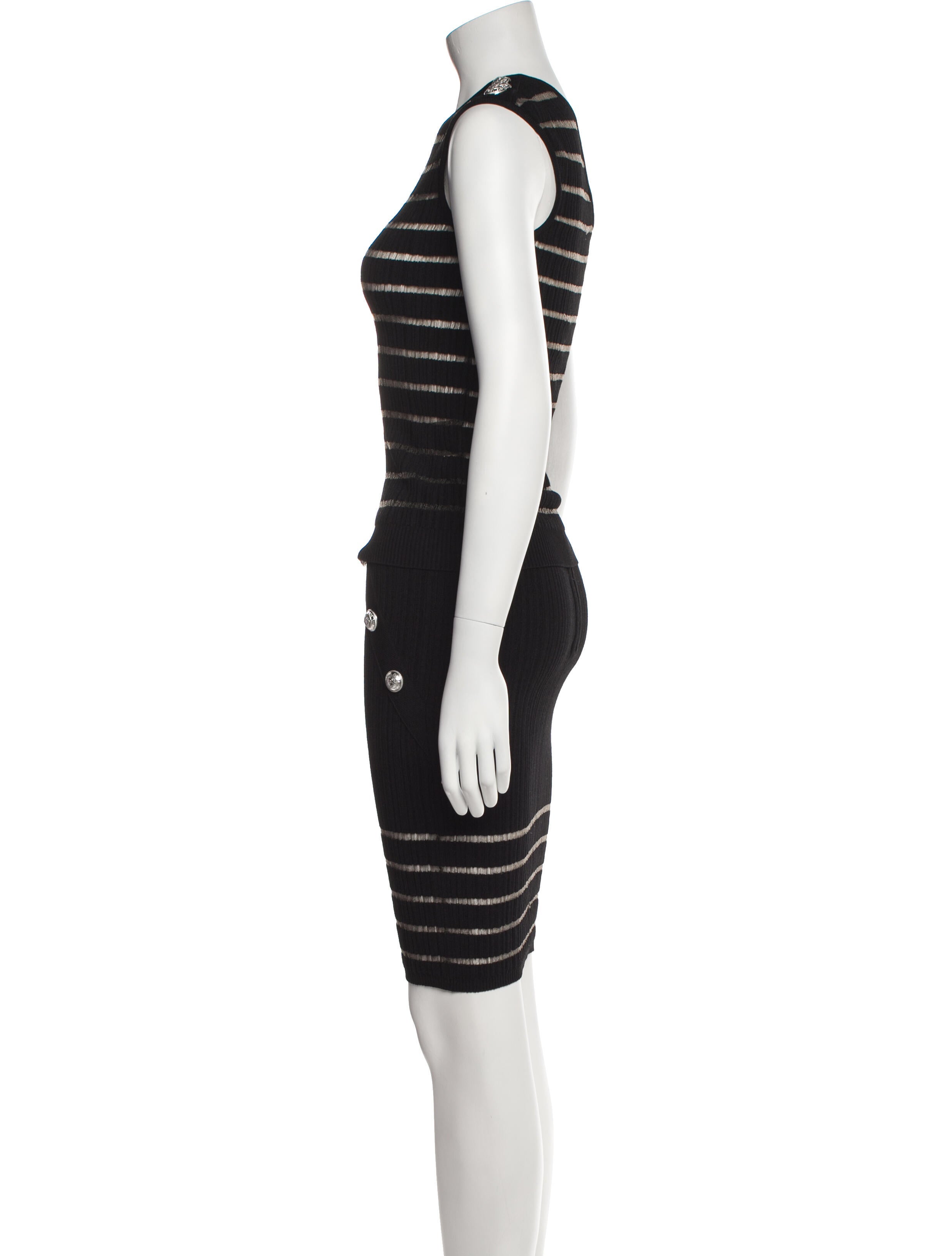 Balmain Striped Mesh Accents Skirt Set