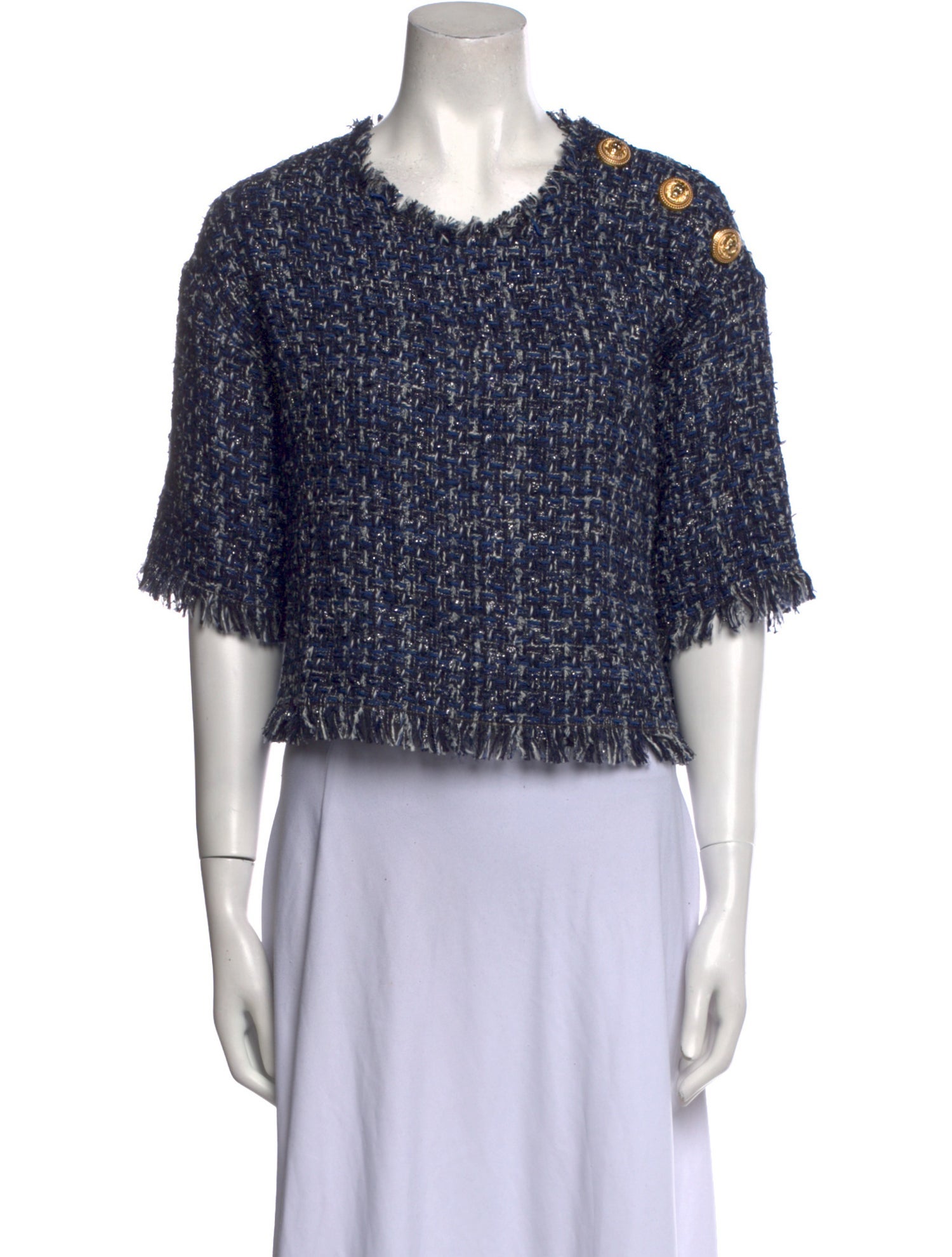 Balmain Printed Crew Neck Crop Top