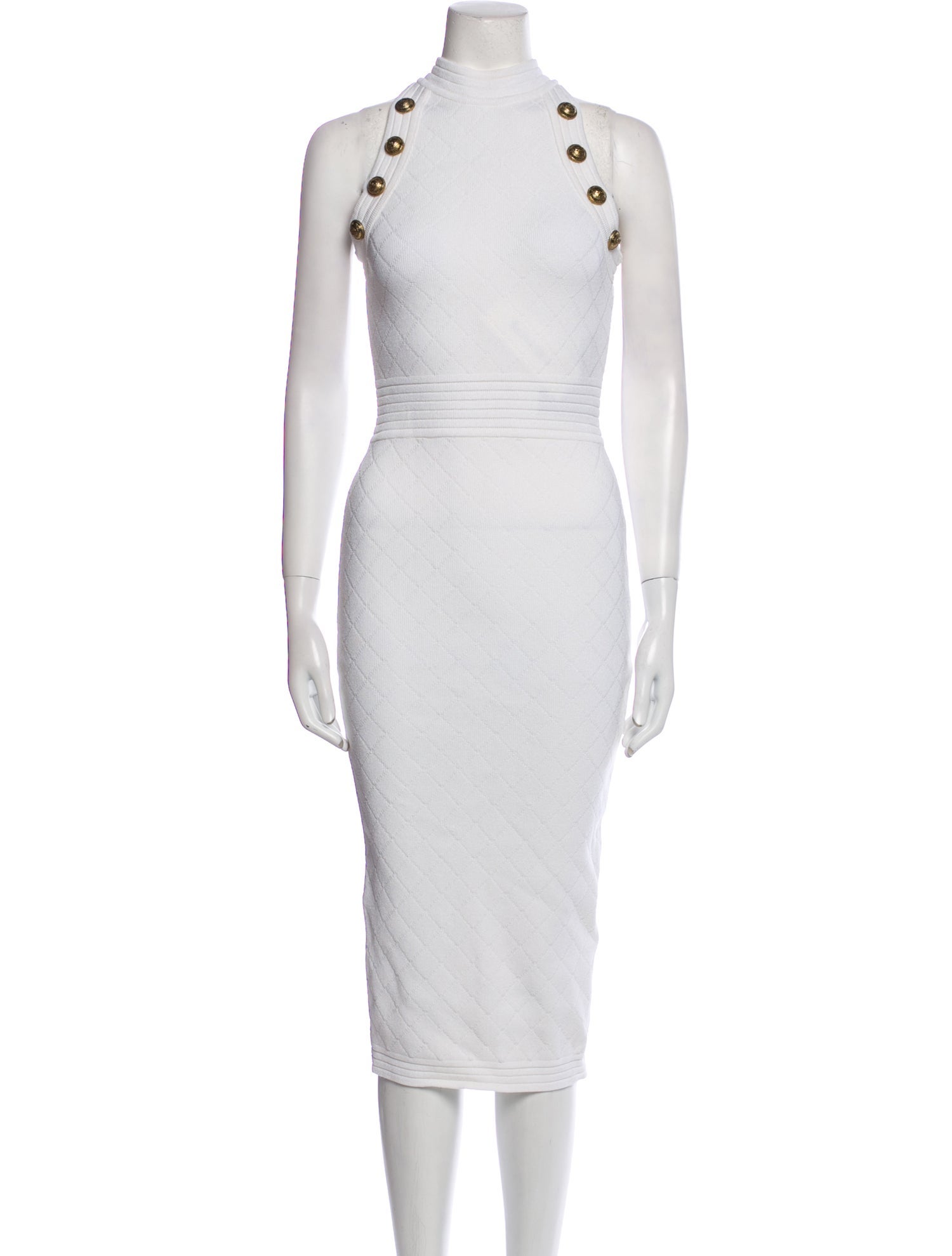 Balmain Mock Neck Midi Length Dress