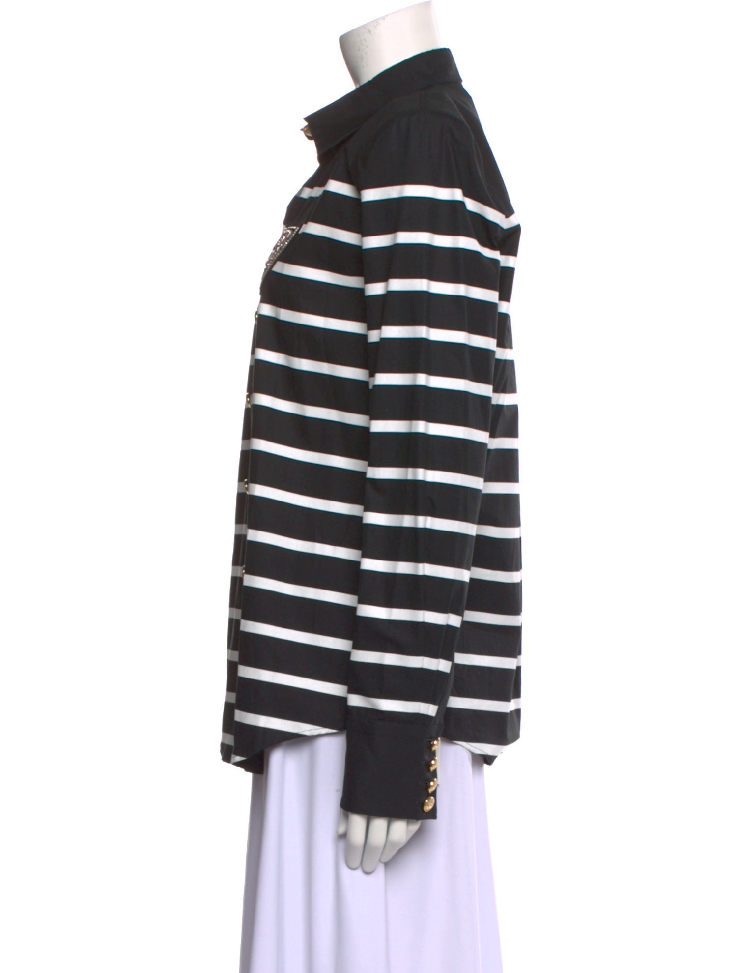 Balmain Striped Long Sleeve Button-Up Top w/ Tags