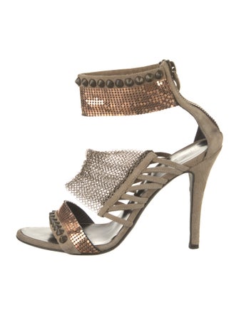 Balmain Suede Chain-Link Accents Sandals