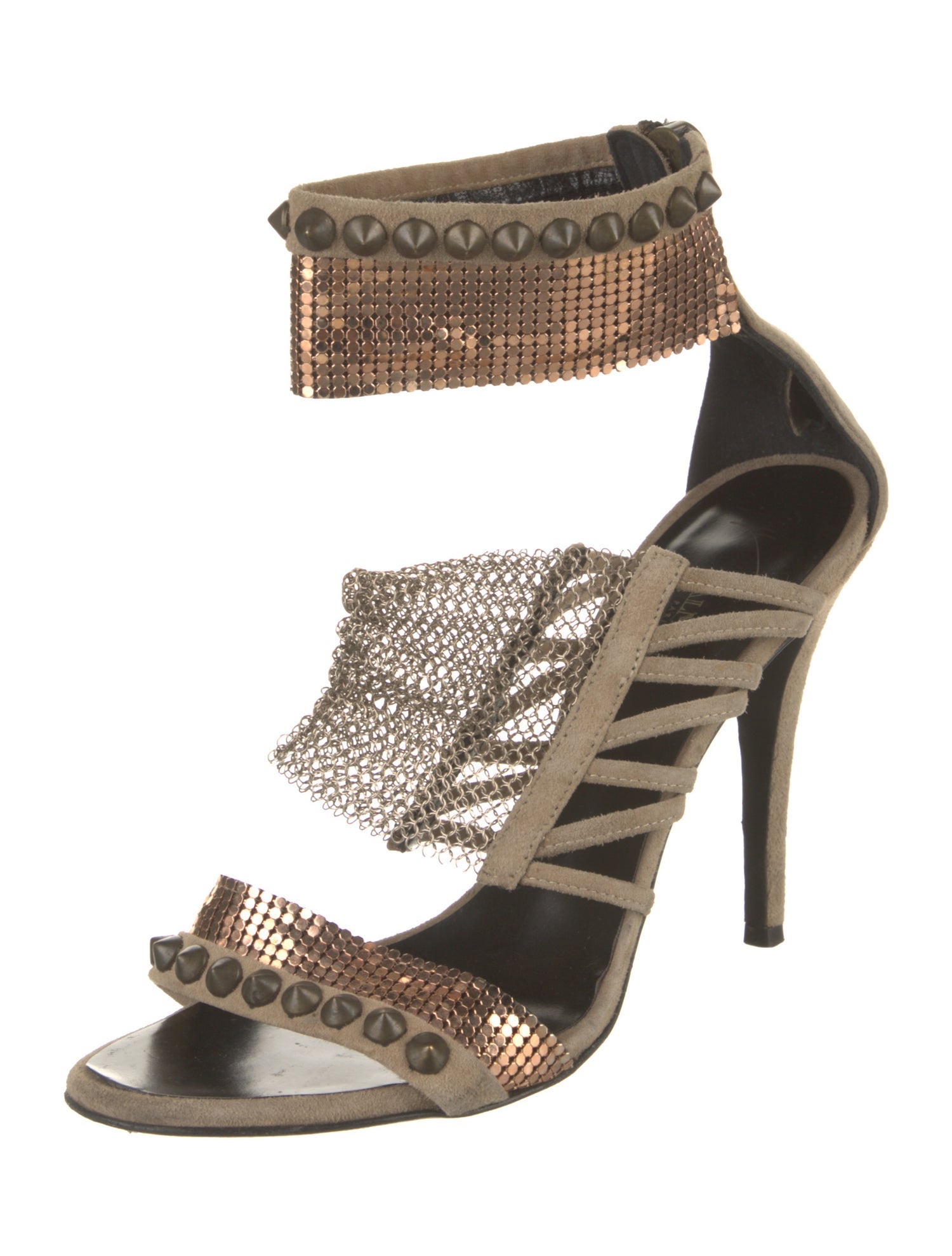 Balmain Suede Chain-Link Accents Sandals
