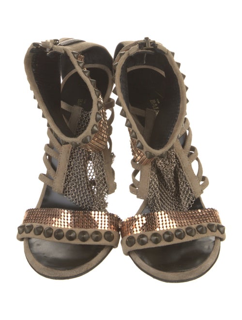 Balmain Suede Chain-Link Accents Sandals