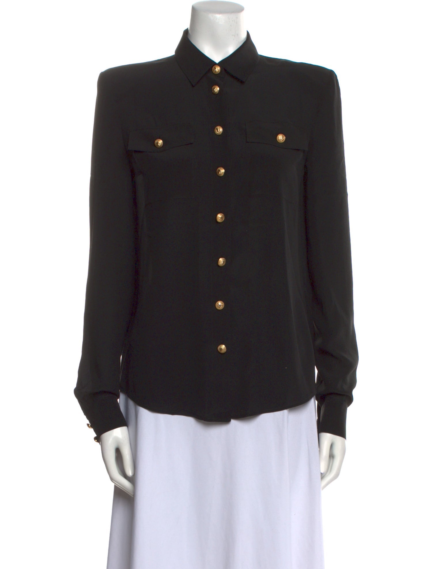 Balmain Silk Long Sleeve Button-Up Top