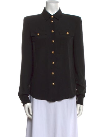 Balmain Silk Long Sleeve Button-Up Top