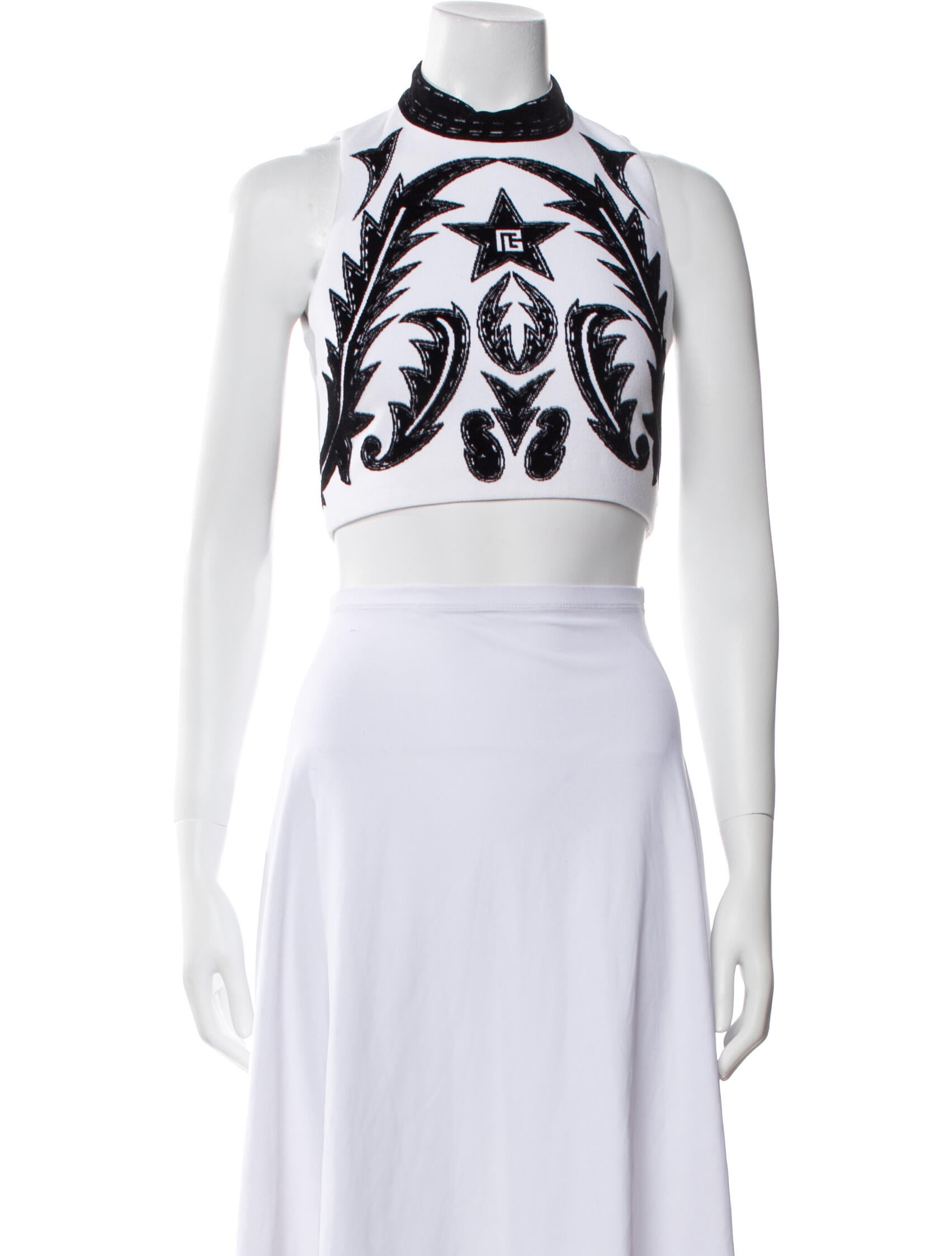 Balmain Printed Mock Neck Crop Top