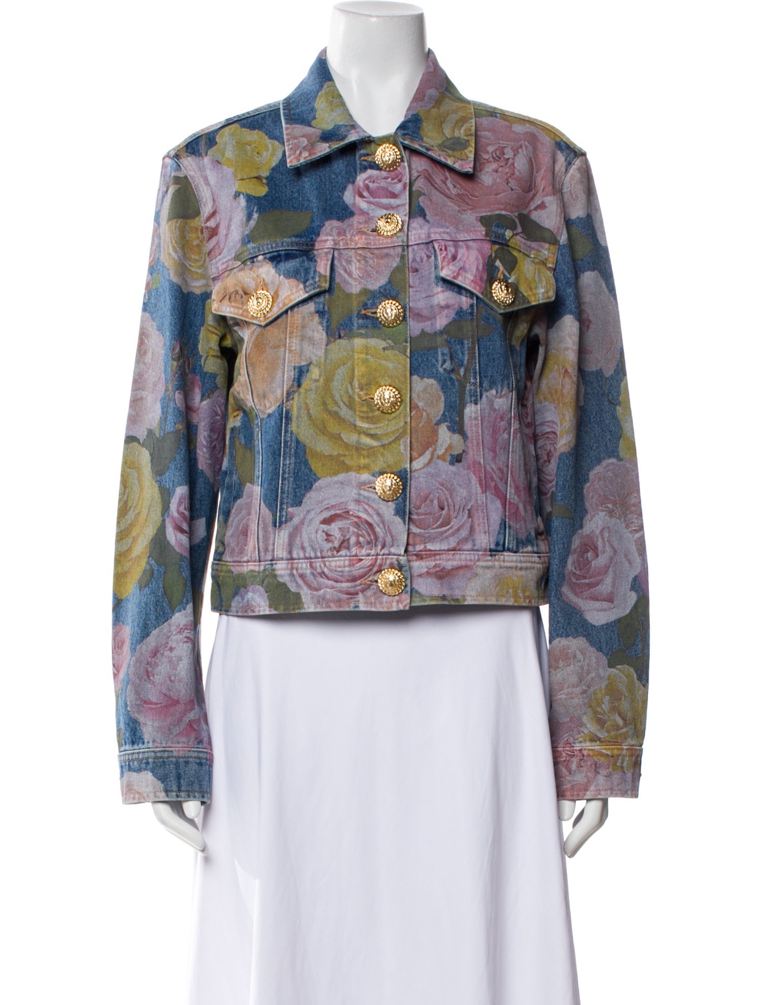 Balmain Floral Print Denim Jacket