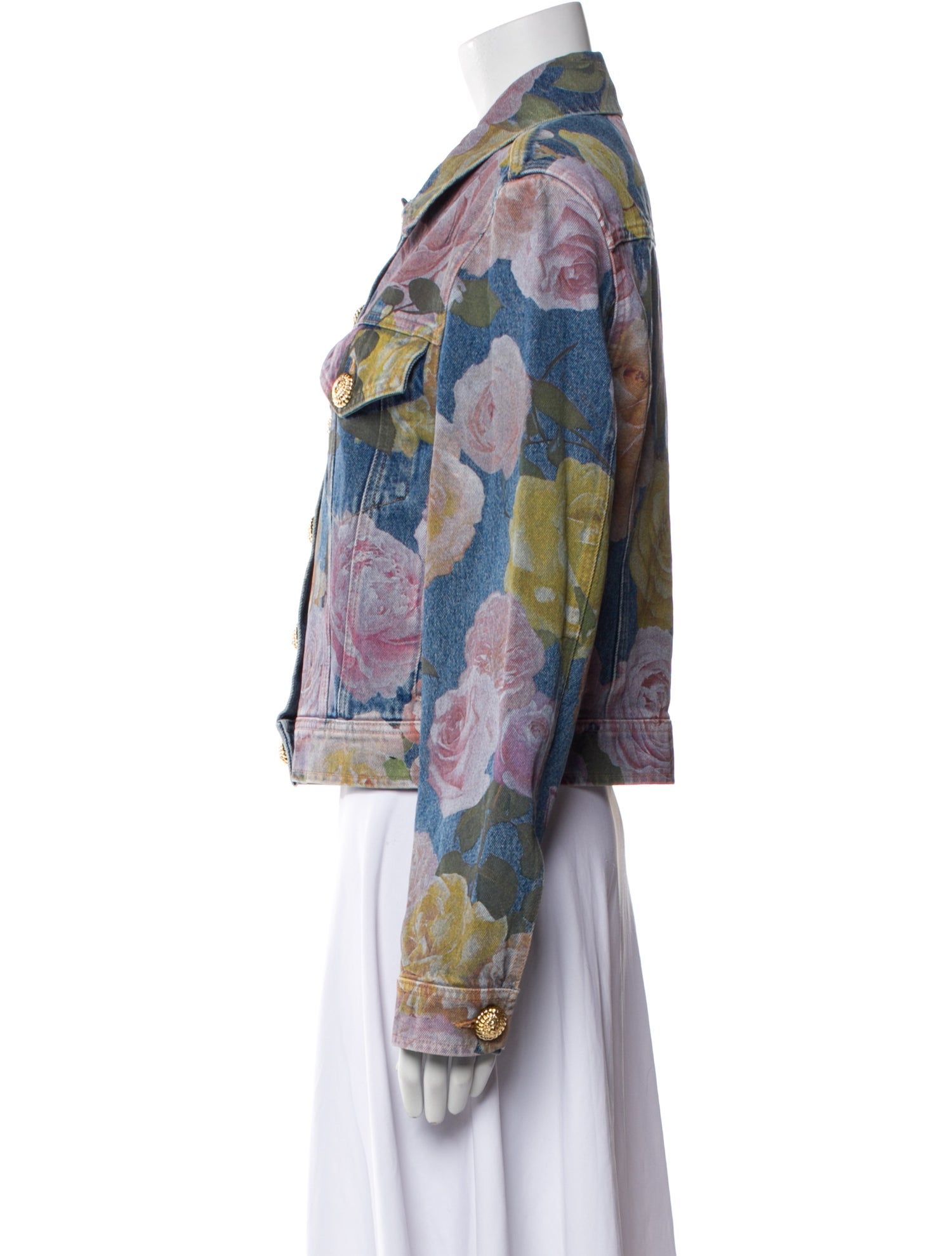 Balmain Floral Print Denim Jacket