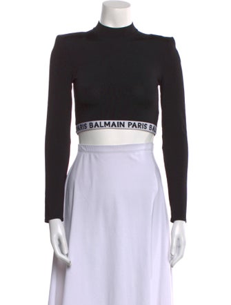 Balmain Graphic Print Mock Neck Crop Top