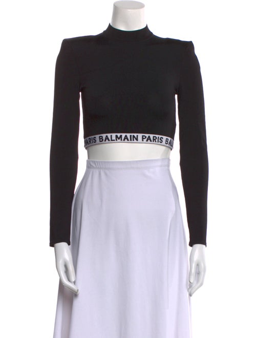 Balmain Graphic Print Mock Neck Crop Top