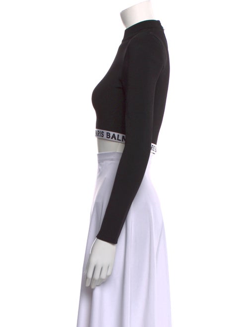 Balmain Graphic Print Mock Neck Crop Top