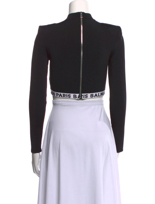 Balmain Graphic Print Mock Neck Crop Top