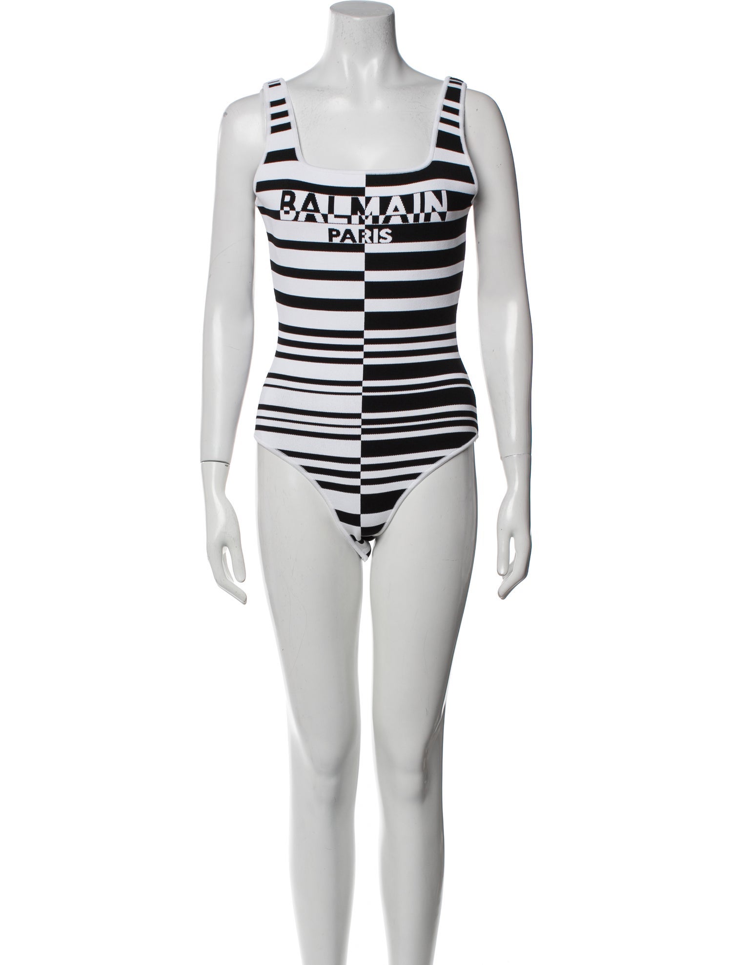 Balmain Graphic Print Square Neckline Bodysuit w/ Tags