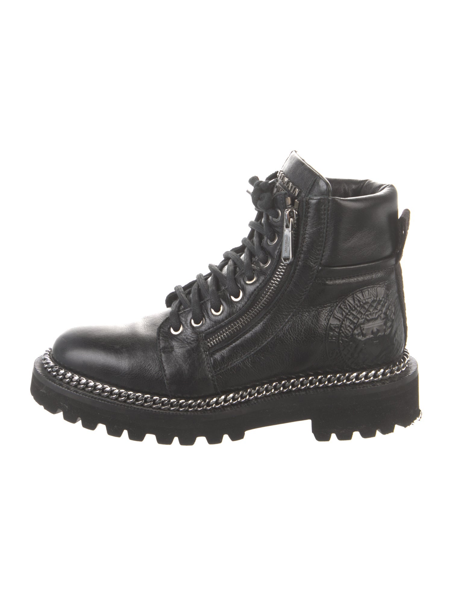 Balmain Leather Chain-Link Accents Combat Boots