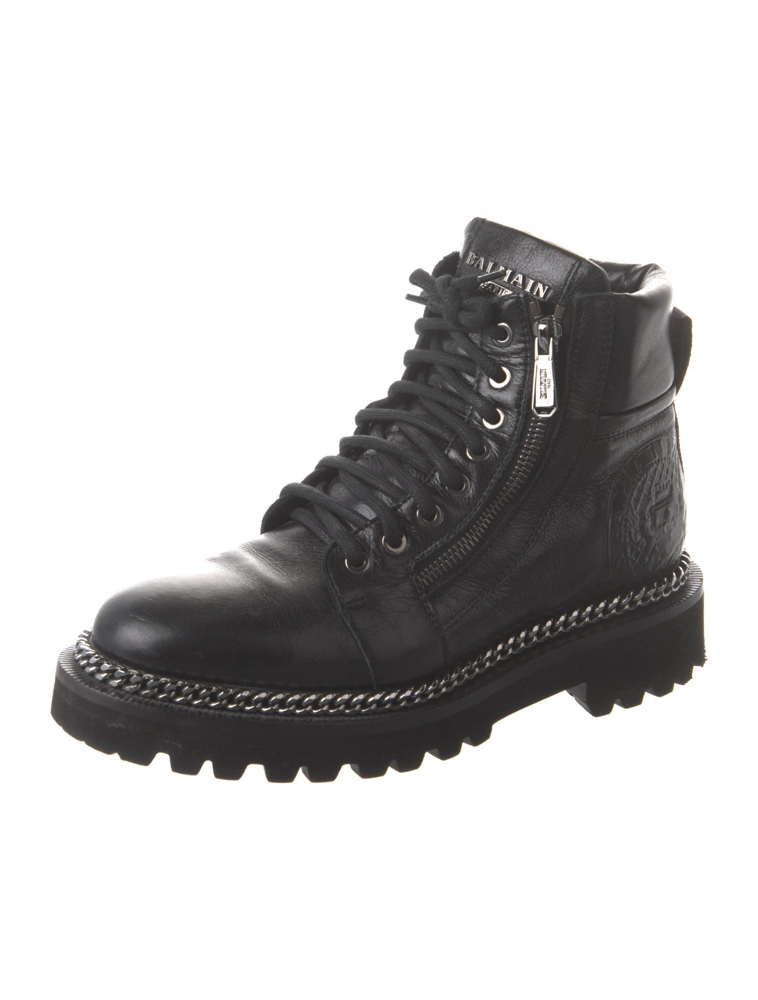 Balmain Leather Chain-Link Accents Combat Boots
