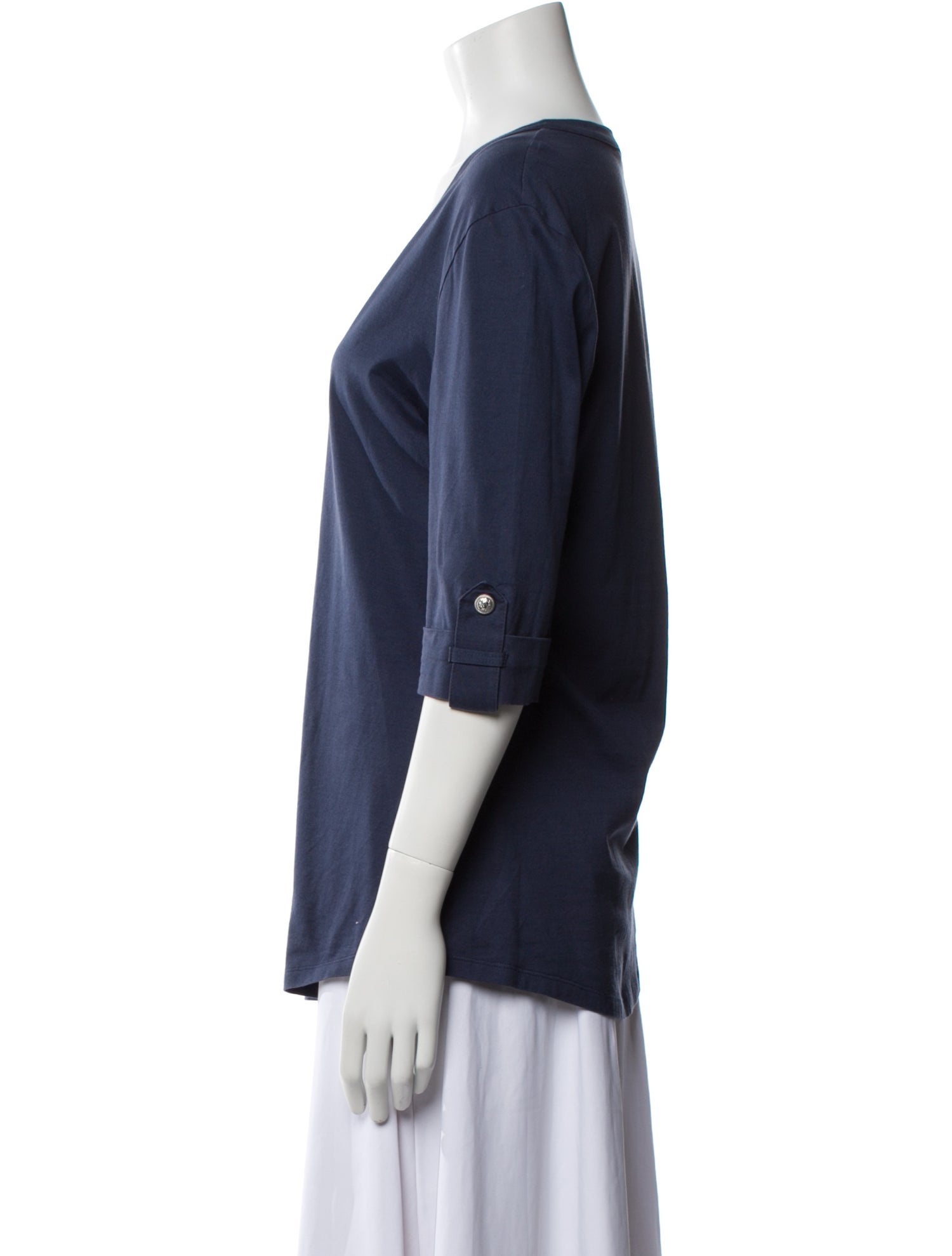 Balmain V-Neck Three-Quarter Sleeve Button-Up Top