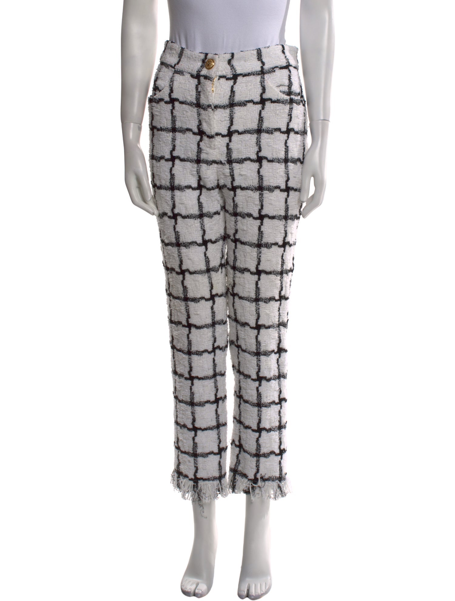 Balmain Plaid Print Skinny Leg Pants
