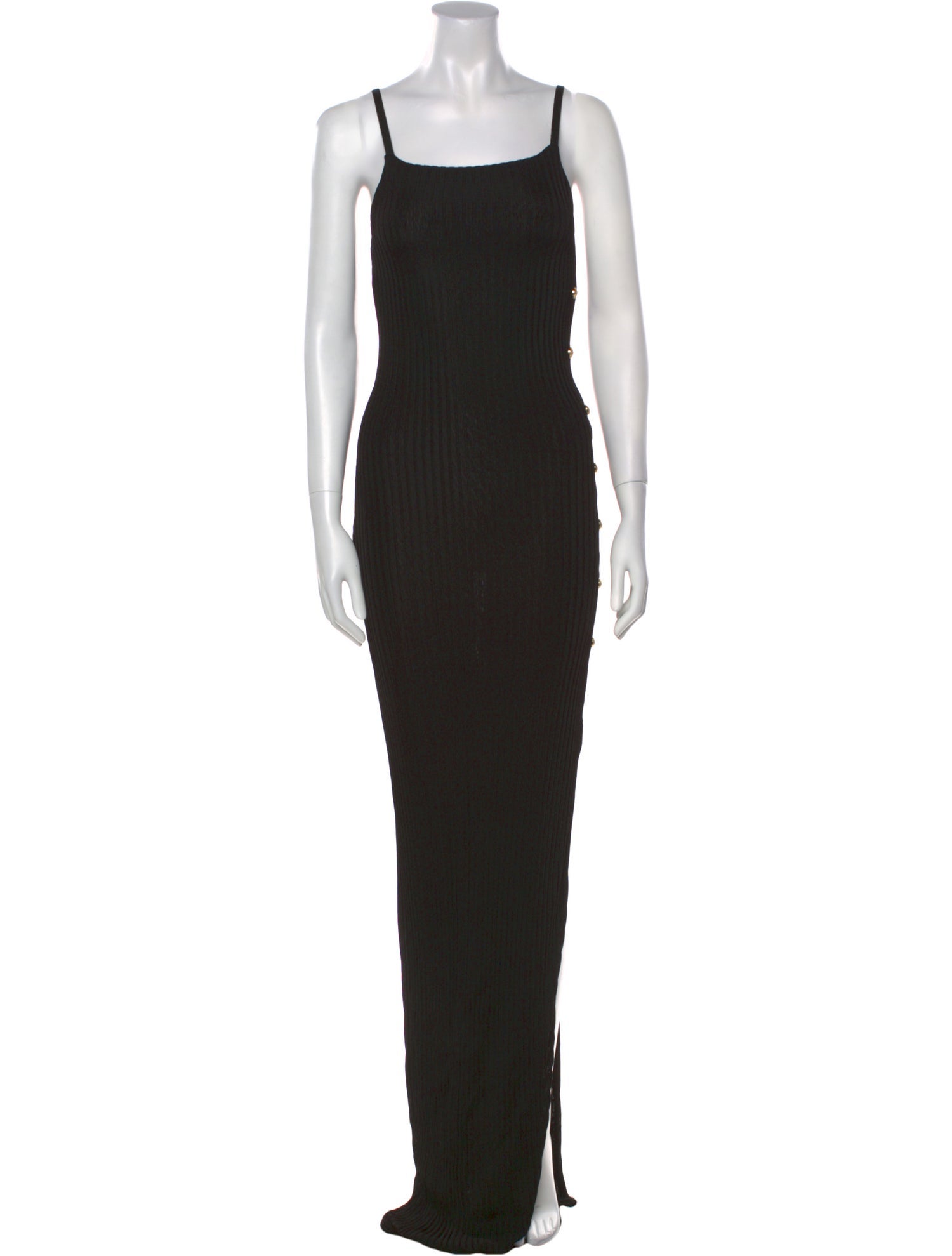 Balmain Ribbed Button Strap Dress Long Dress