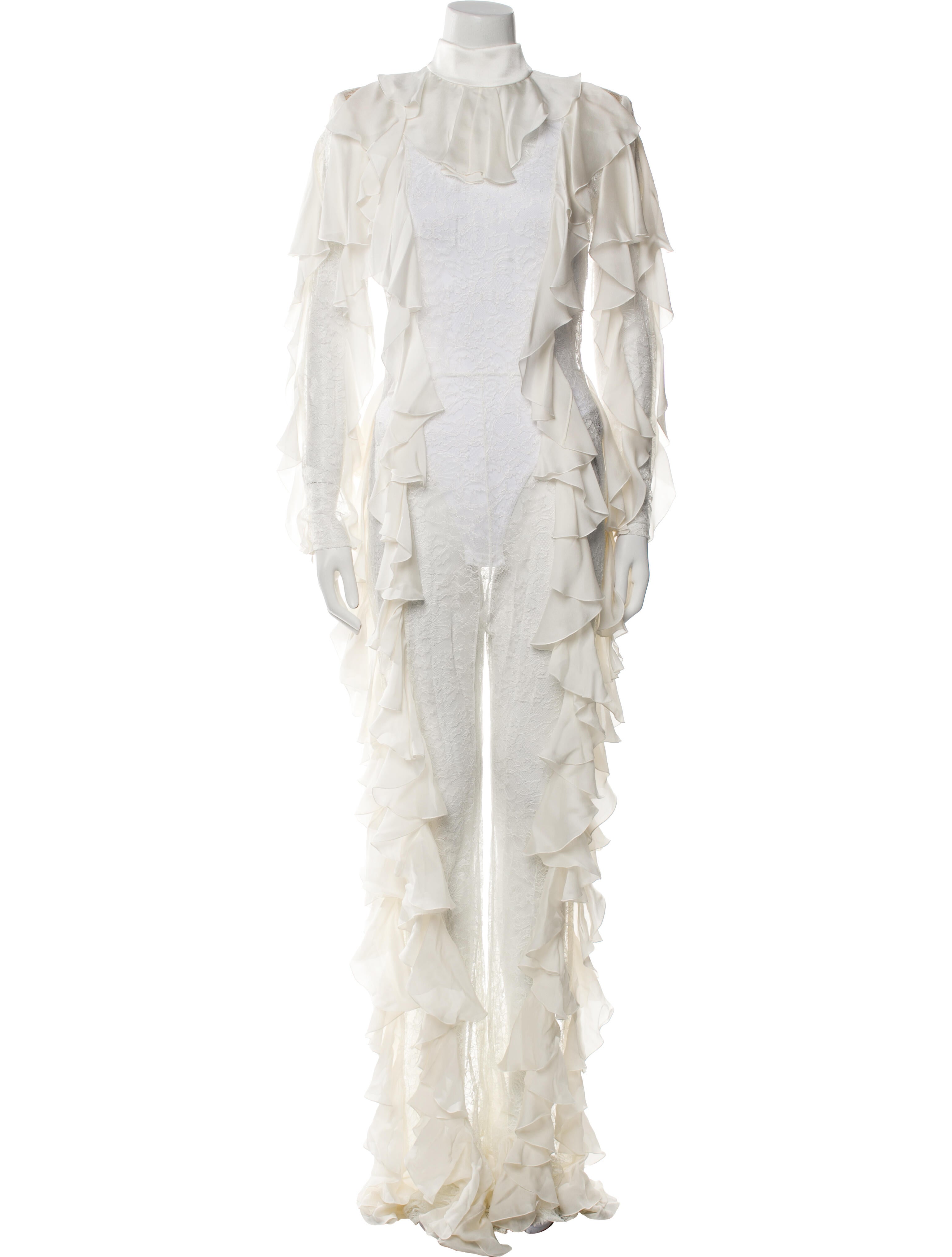 Balmain Lace Pattern Mock Neck Jumpsuit