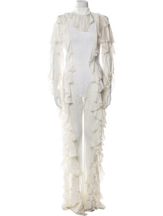 Balmain Lace Pattern Mock Neck Jumpsuit
