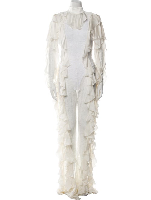 Balmain Lace Pattern Mock Neck Jumpsuit