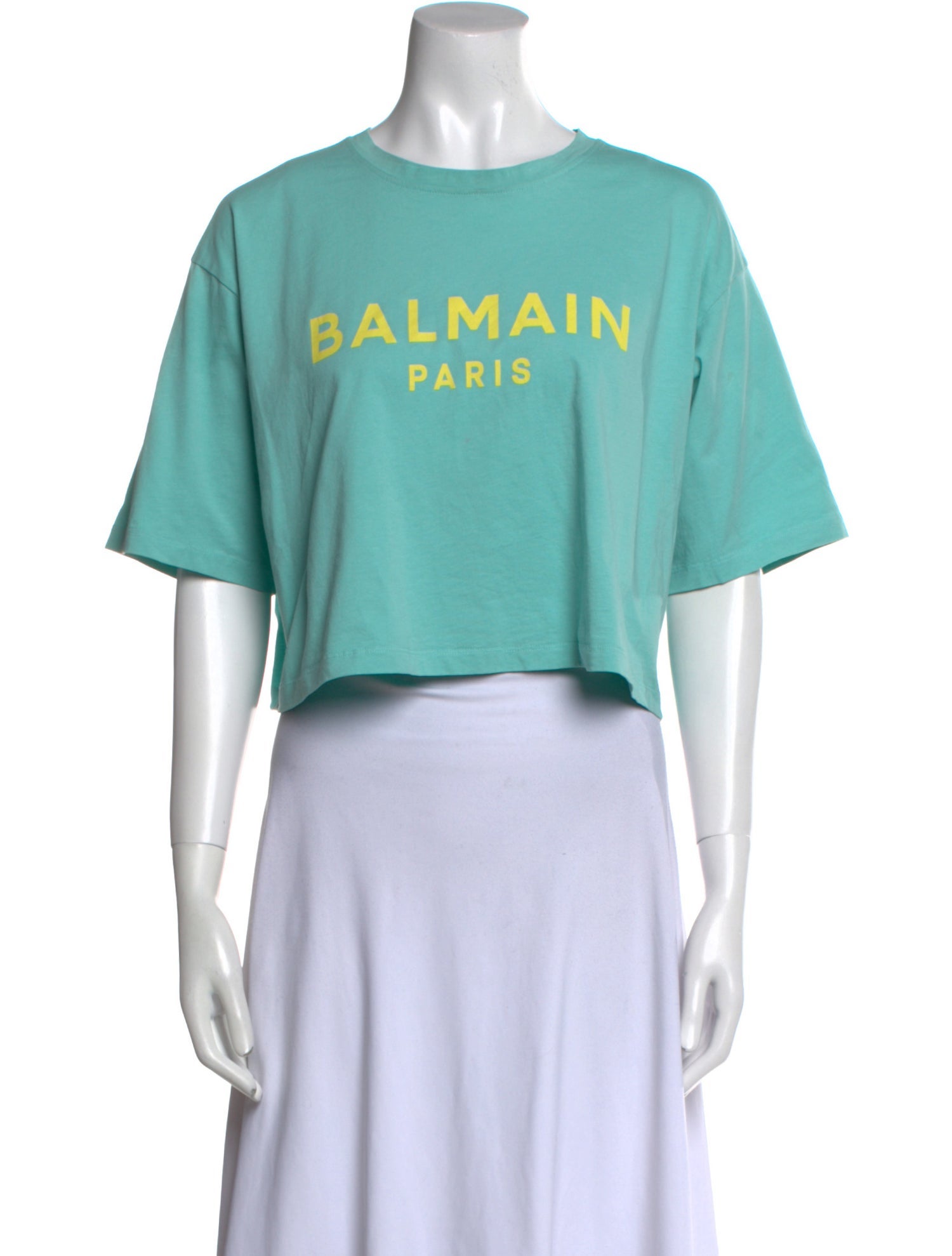 Balmain Graphic Print Crew Neck Crop Top