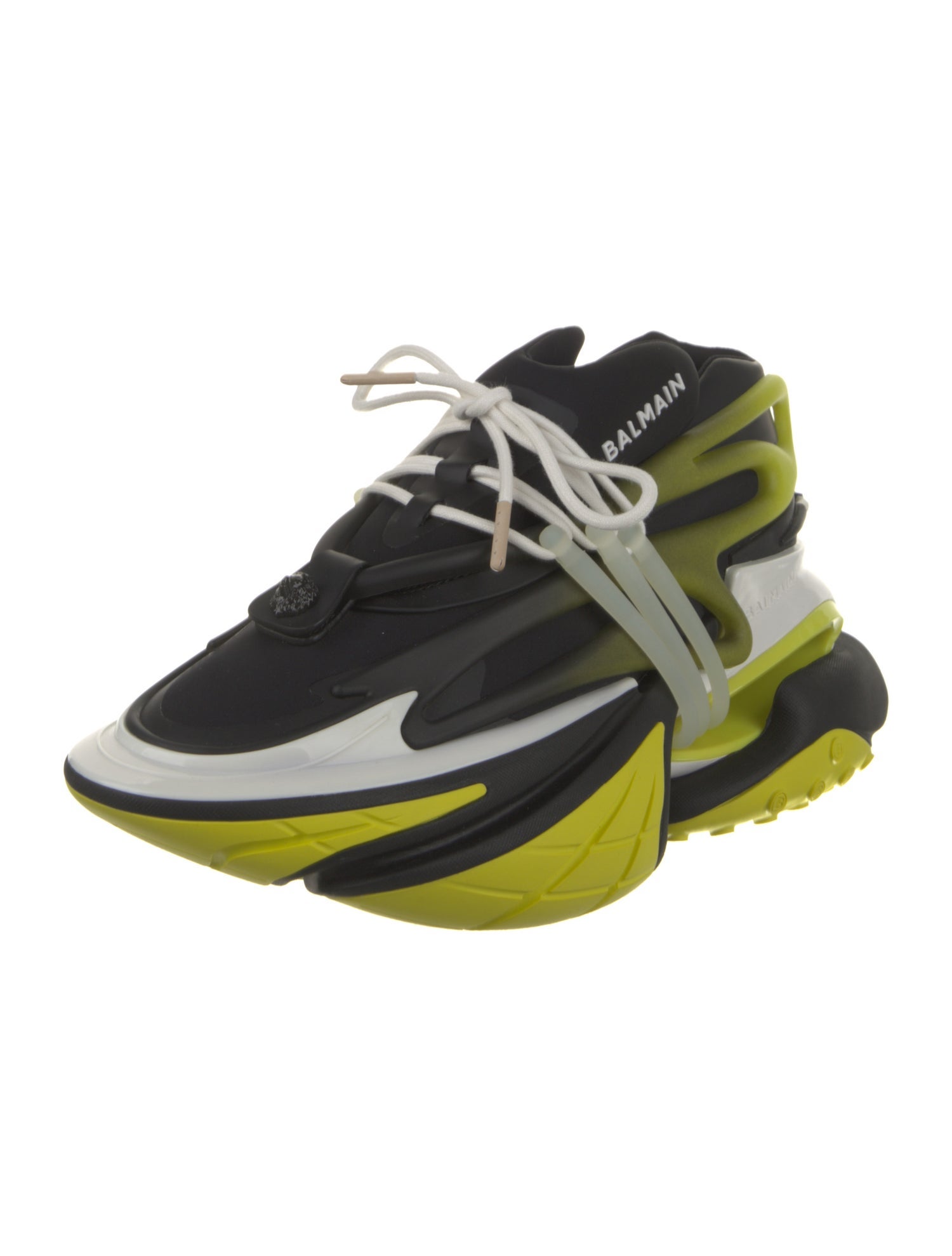 Balmain Leather Colorblock Pattern Sneakers