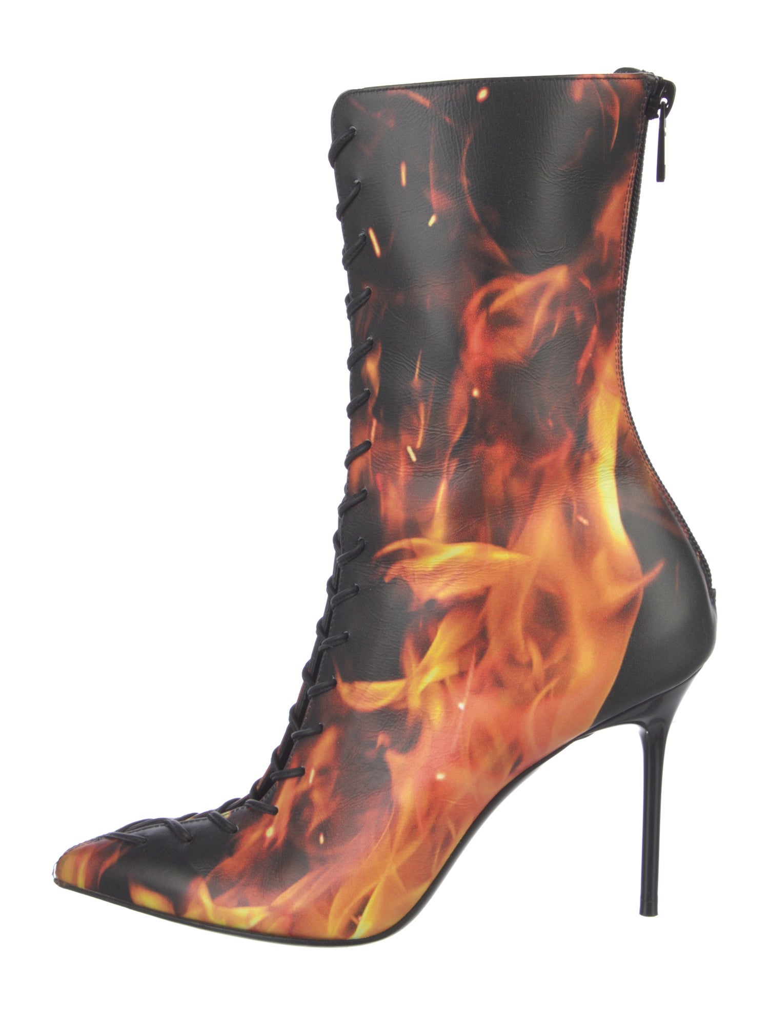 Balmain Leather Graphic Print Lace-Up Boots