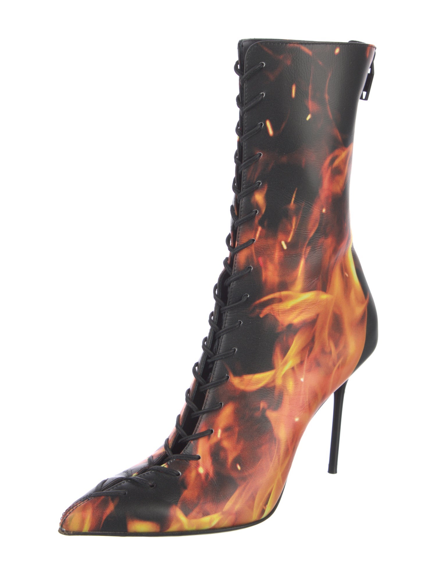 Balmain Leather Graphic Print Lace-Up Boots