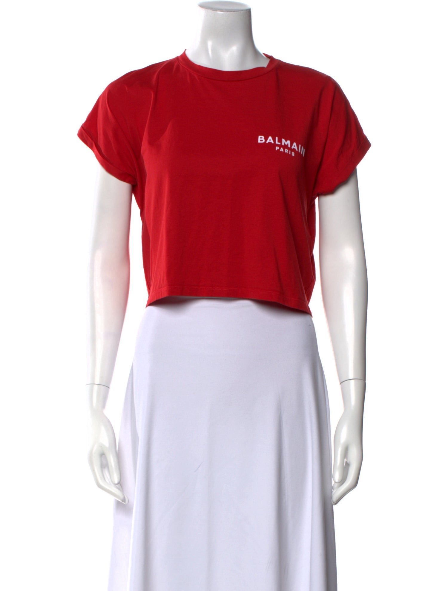 Balmain Graphic Print Crew Neck Crop Top