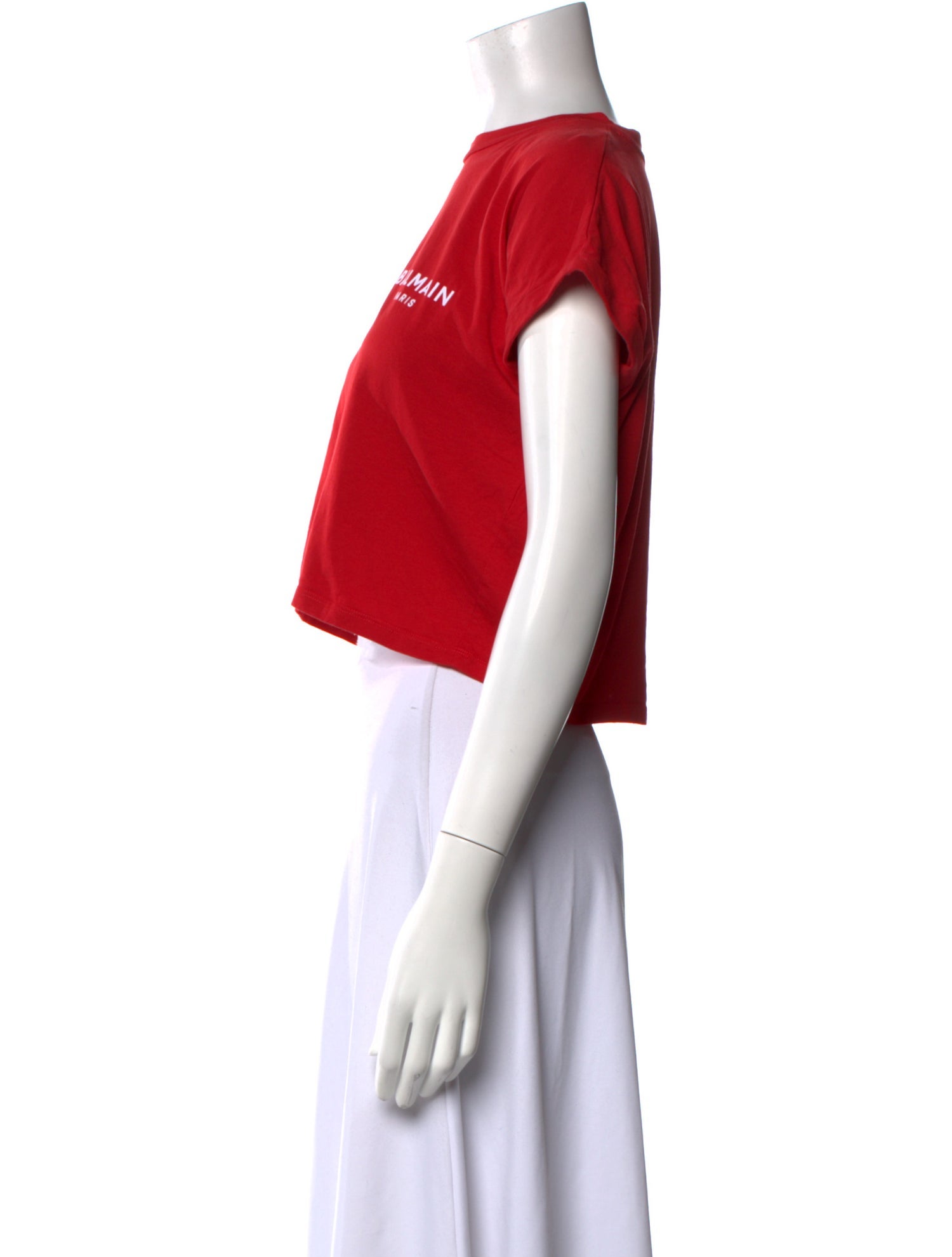 Balmain Graphic Print Crew Neck Crop Top