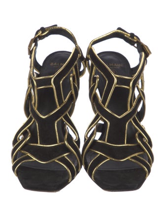 Balmain Suede Colorblock Pattern Slingback Sandals
