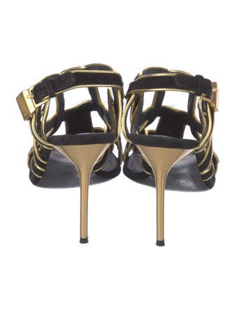 Balmain Suede Colorblock Pattern Slingback Sandals