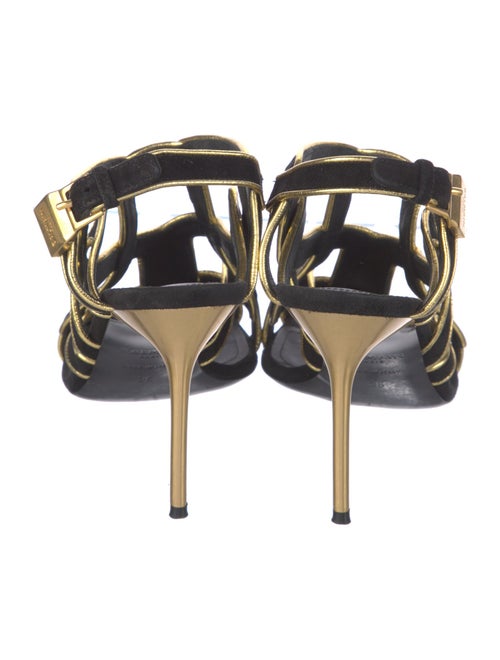 Balmain Suede Colorblock Pattern Slingback Sandals