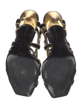 Balmain Suede Colorblock Pattern Slingback Sandals