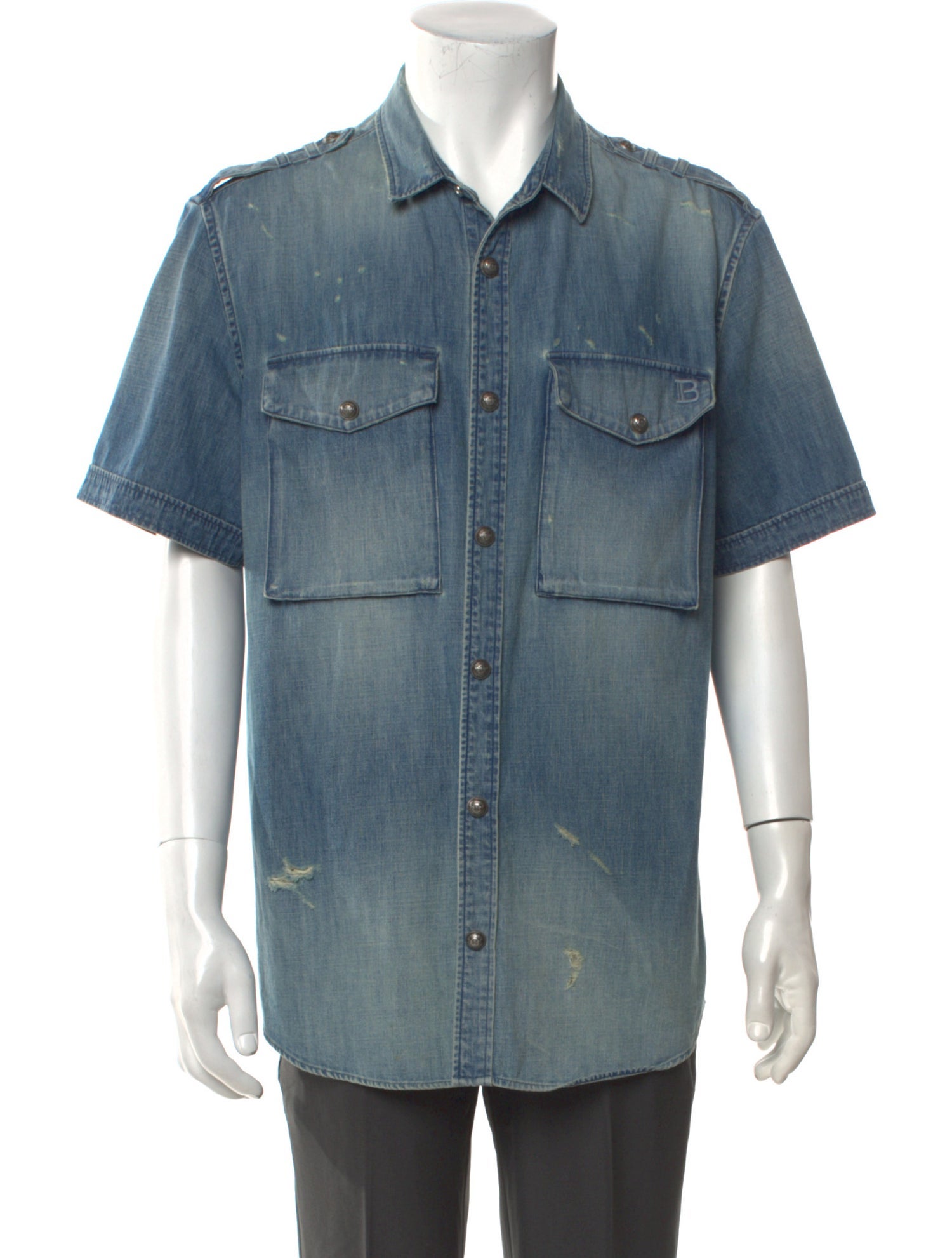 Balmain Three-Quarter Sleeve Denim Shirt