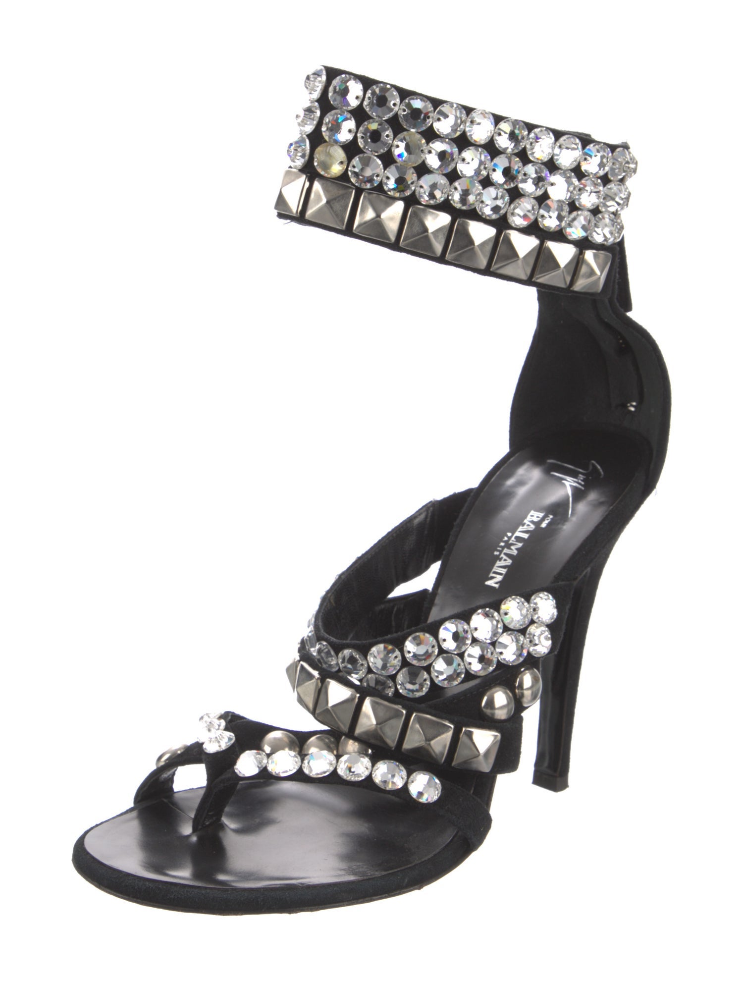 Balmain Suede Crystal Embellishments Sandals